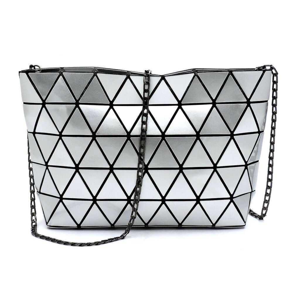 Stylish Embossed Silver Geometric Checker Crossbody Clutch Handbag